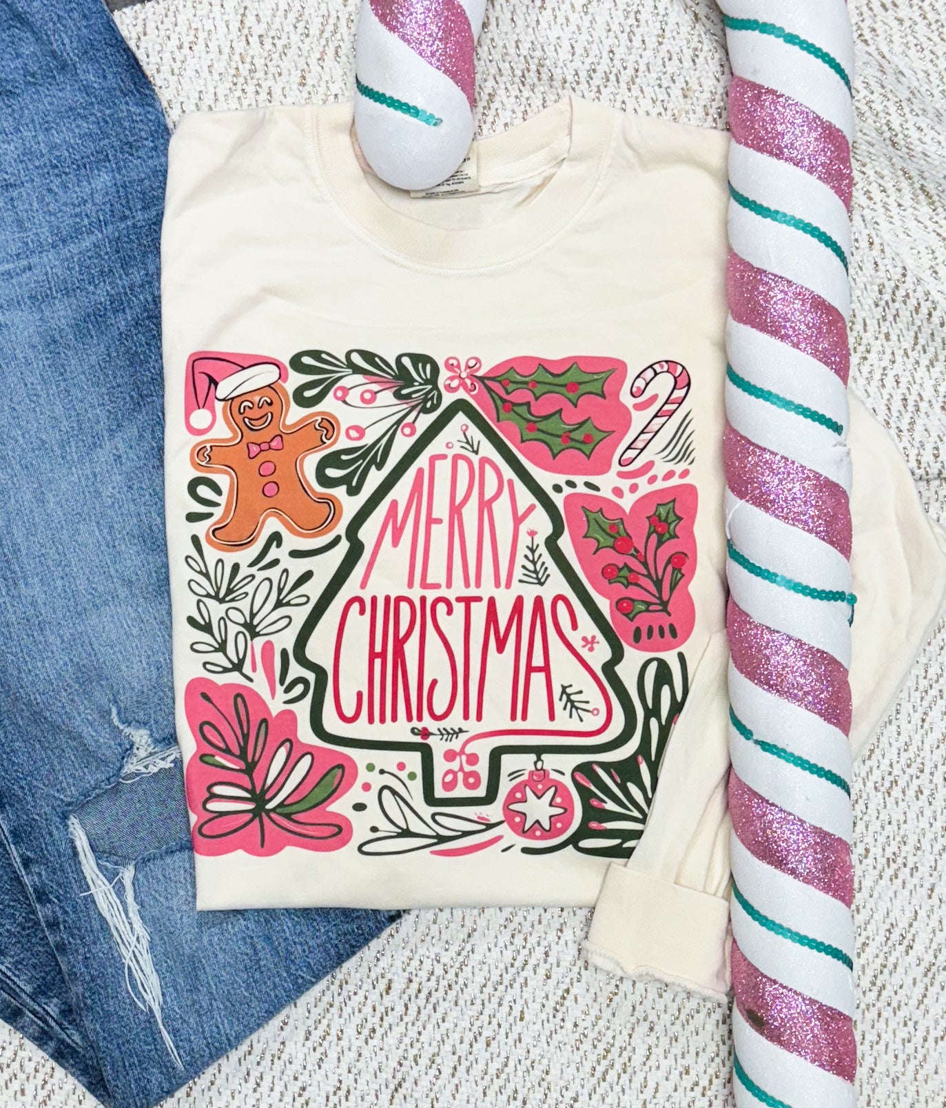 Merry Christmas Floral Long Sleeve Tee