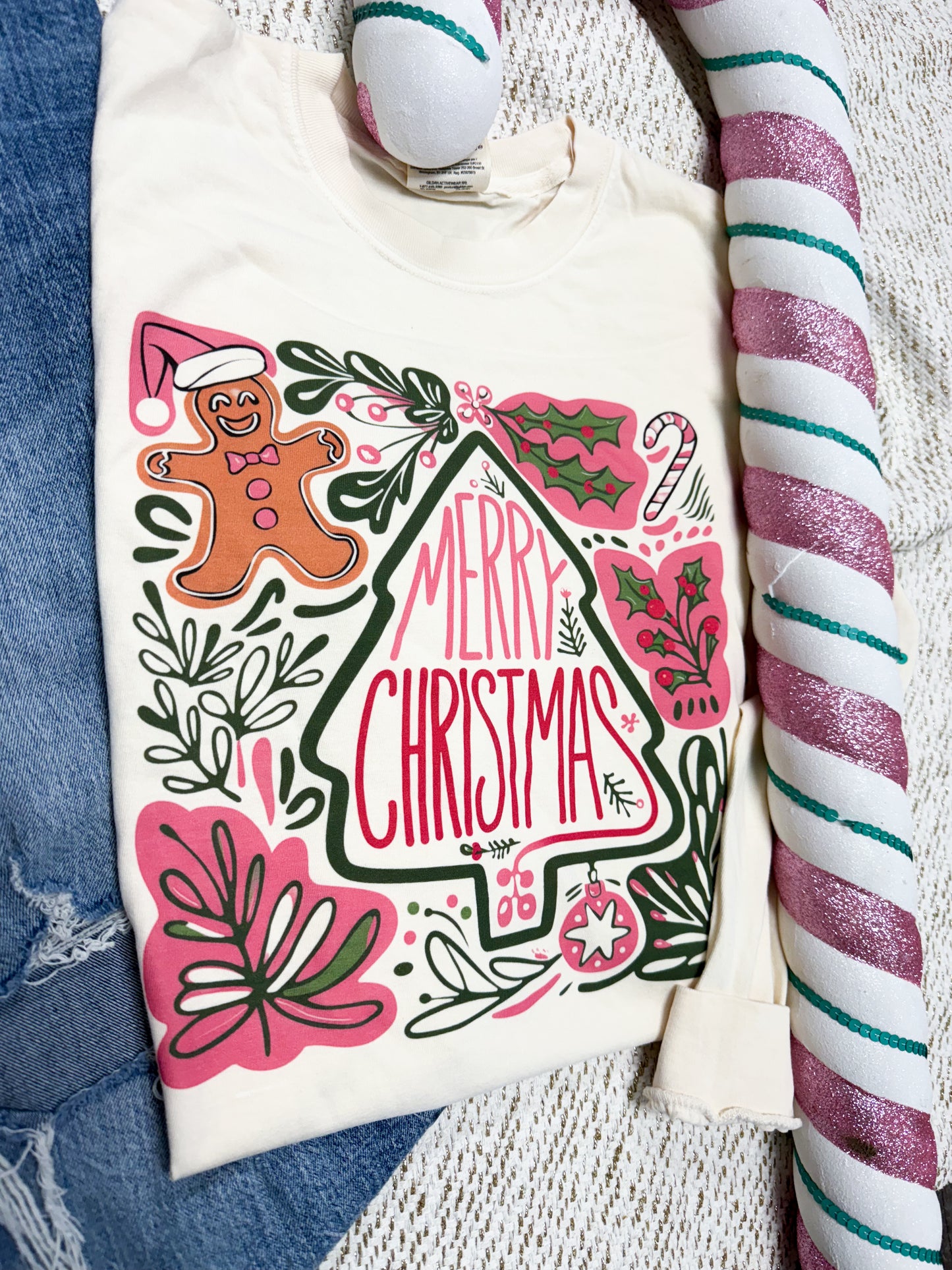 Merry Christmas Floral Long Sleeve Tee